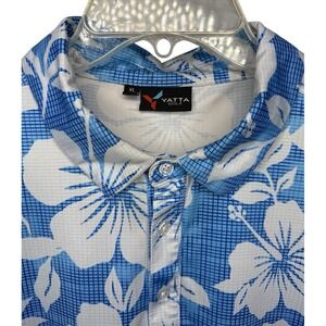 Yatta Golf Men's XL Blue Floral‎ Polo Shirt Short Sleeve Performance Casual